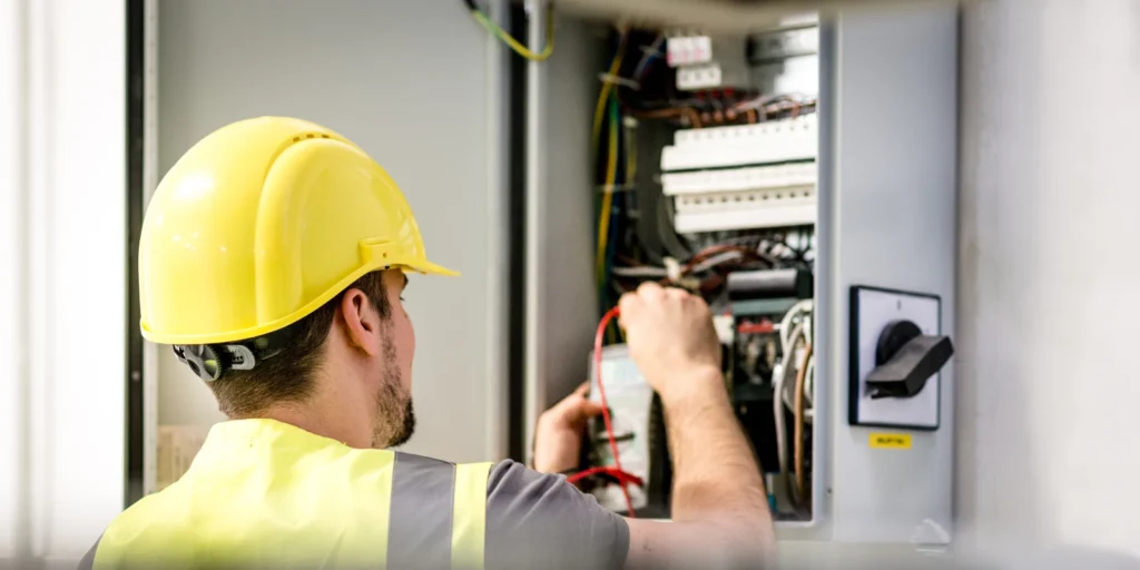 Electrician Installing electrical panel